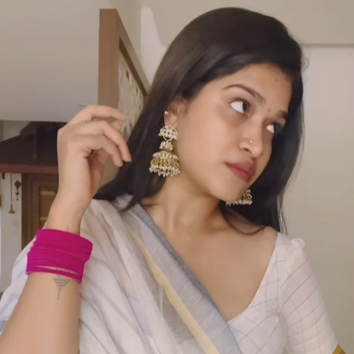 Pearl Cluster Golden Jhumkas