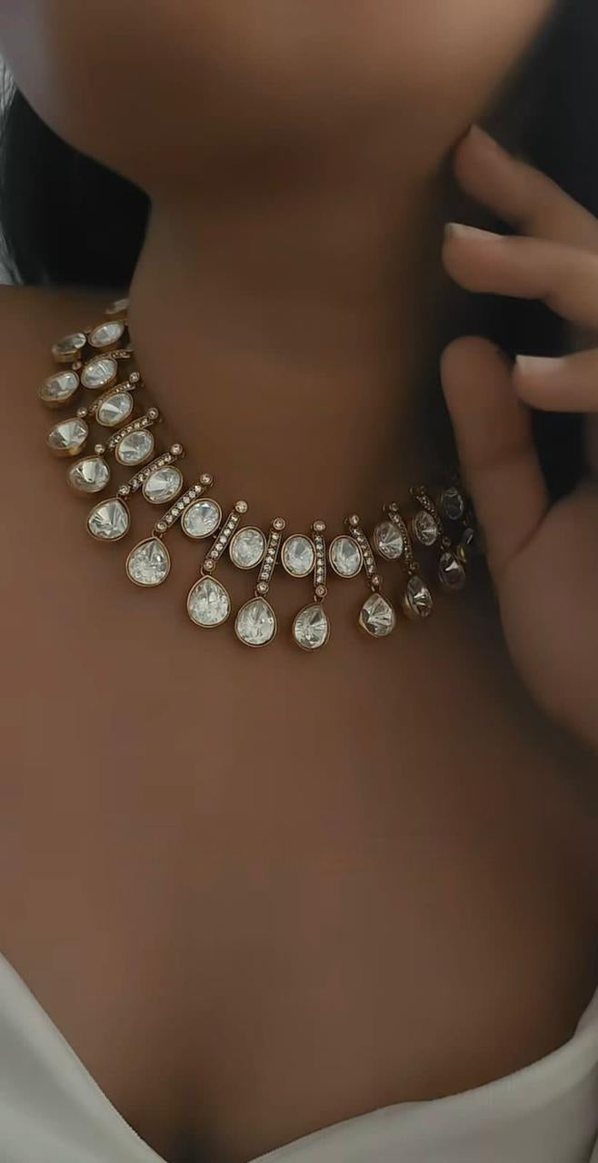 Premium Polki Drop Necklace Set