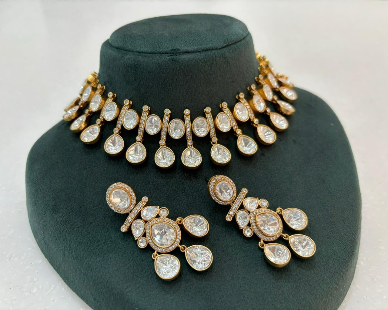 Premium Polki Drop Necklace Set