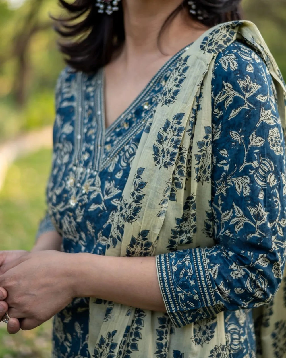 Blue Hand Block Cotton Suit Set