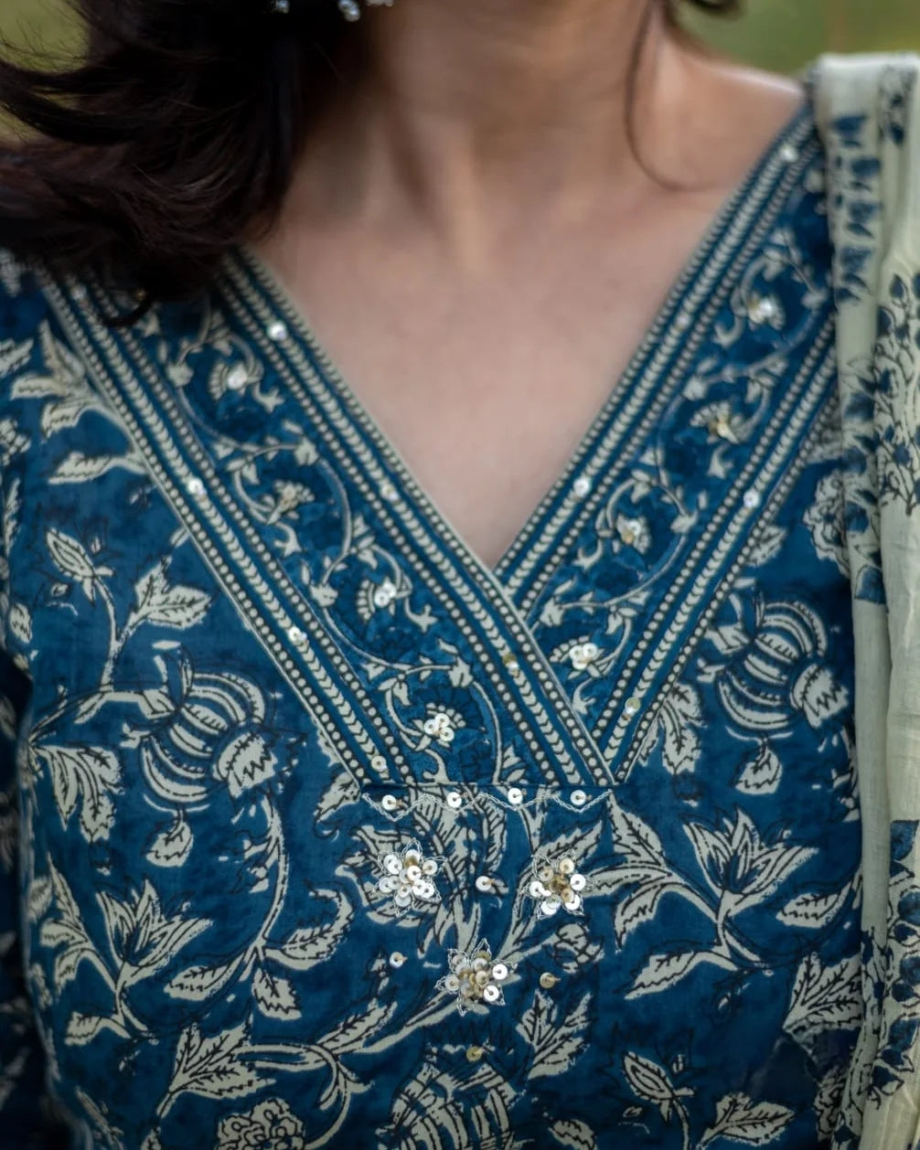 Blue Hand Block Cotton Suit Set