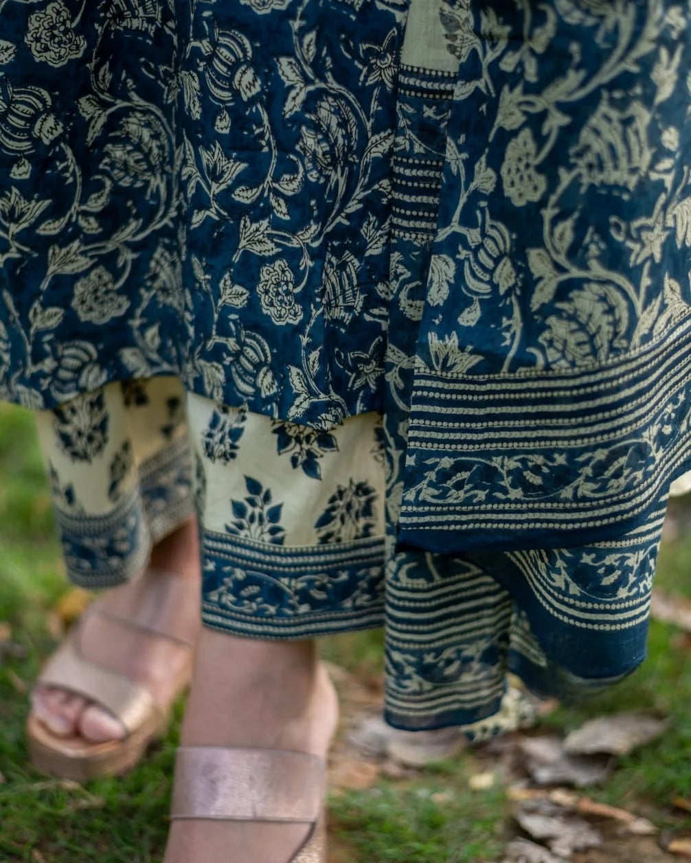 Blue Hand Block Cotton Suit Set
