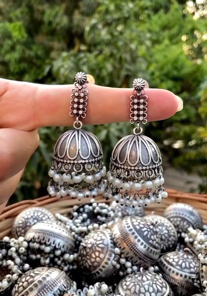 Silver Look-alike Pearl Jhumkas