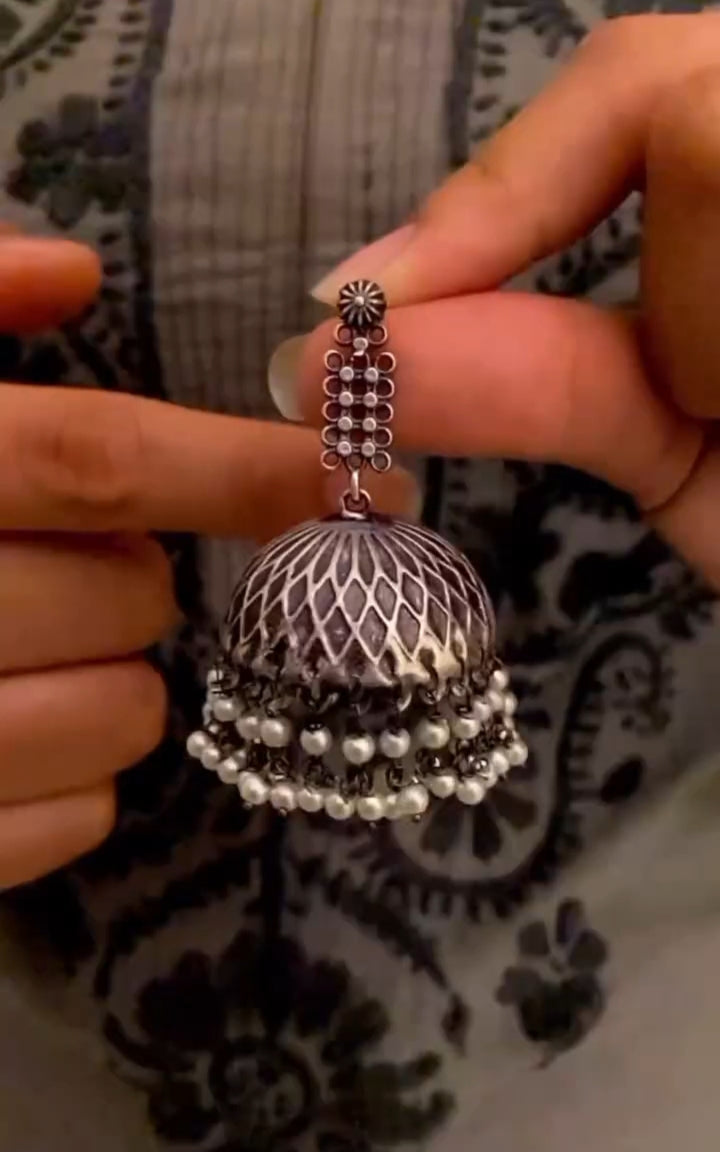 Silver Look-alike Pearl Jhumkas