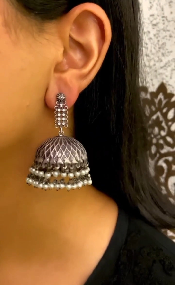 Silver Look-alike Pearl Jhumkas