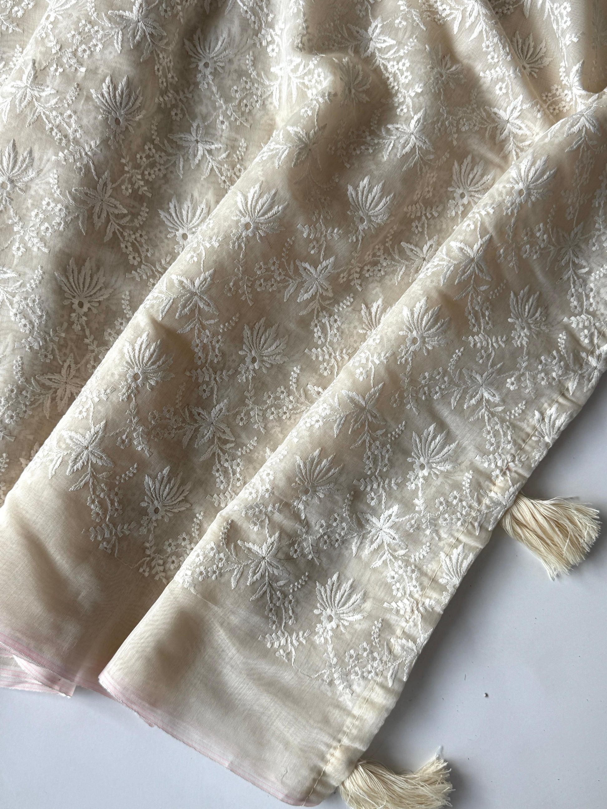 Chanderi Cotton Chikankari Thread Work Saree