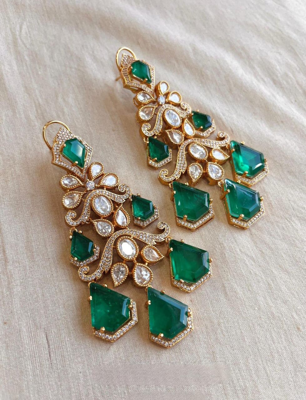 Exclusive Polki Emerald Drop Earrings