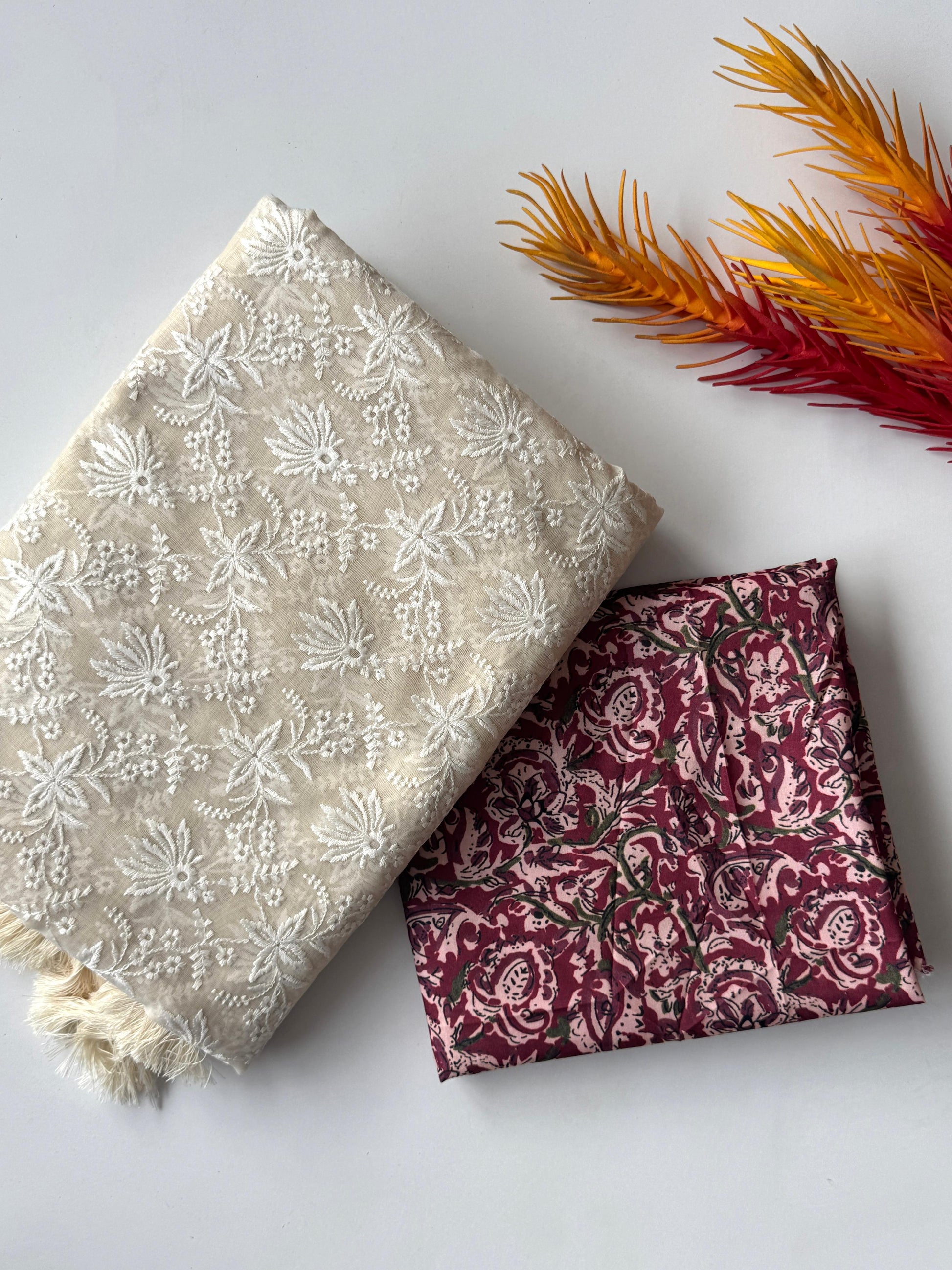 Chanderi Cotton Chikankari Thread Work Saree