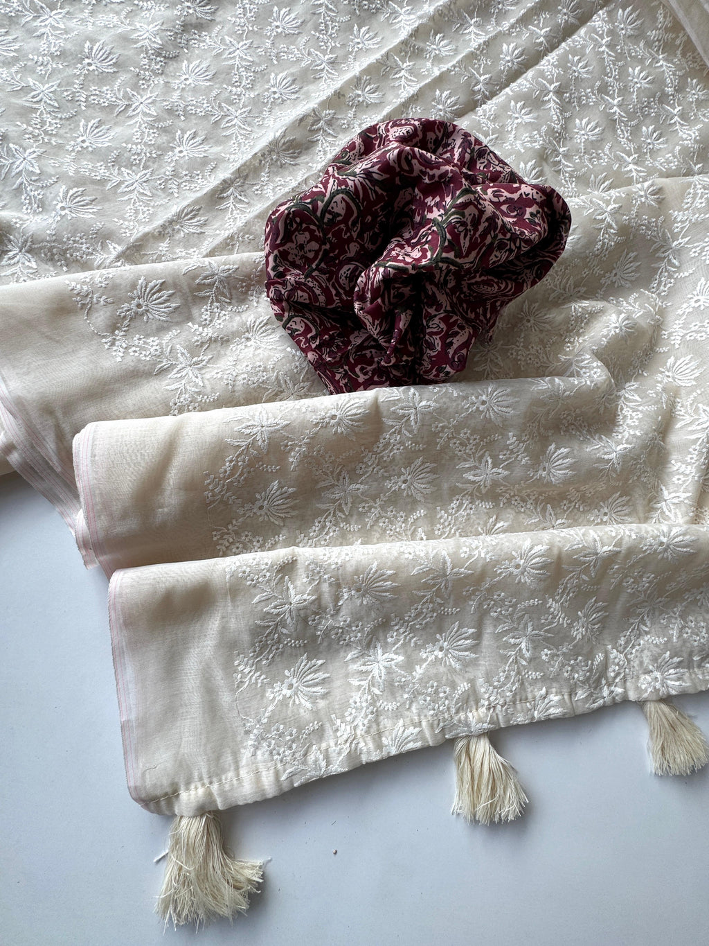 Chanderi Cotton Chikankari Thread Work Saree