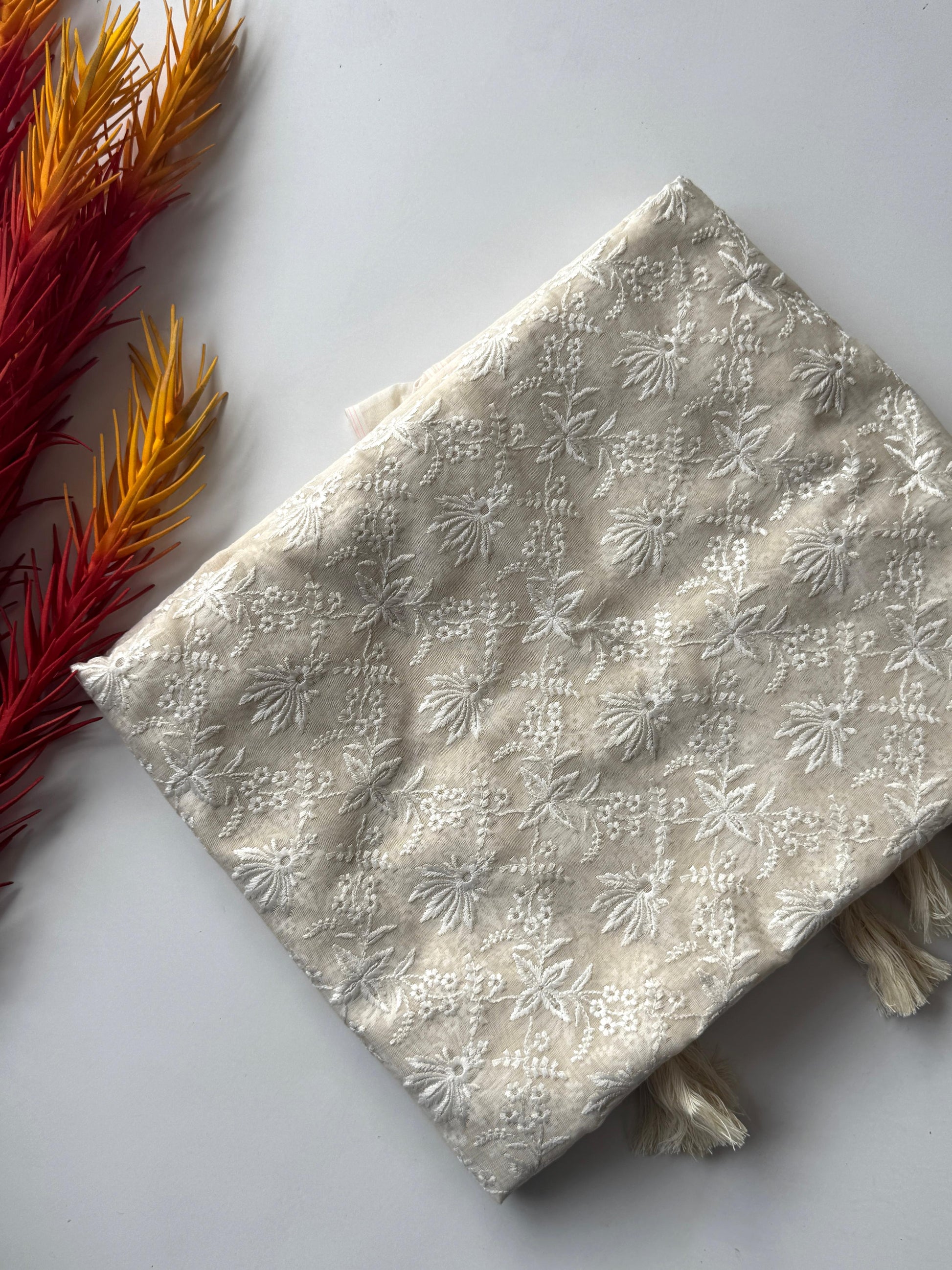 Chanderi Cotton Chikankari Thread Work Saree