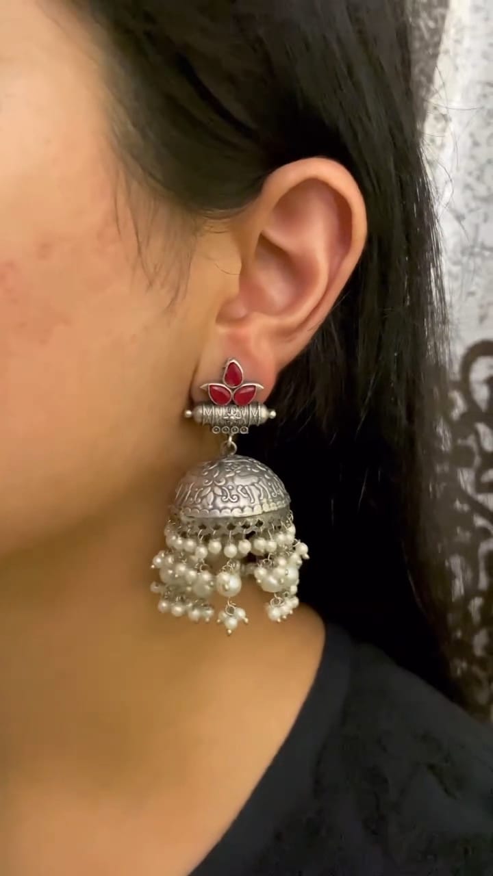 Silver Look-alike Pearl Falls Jhumka