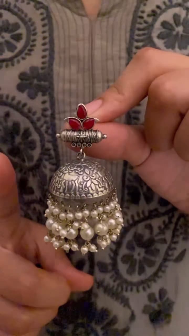 Silver Look-alike Pearl Falls Jhumka