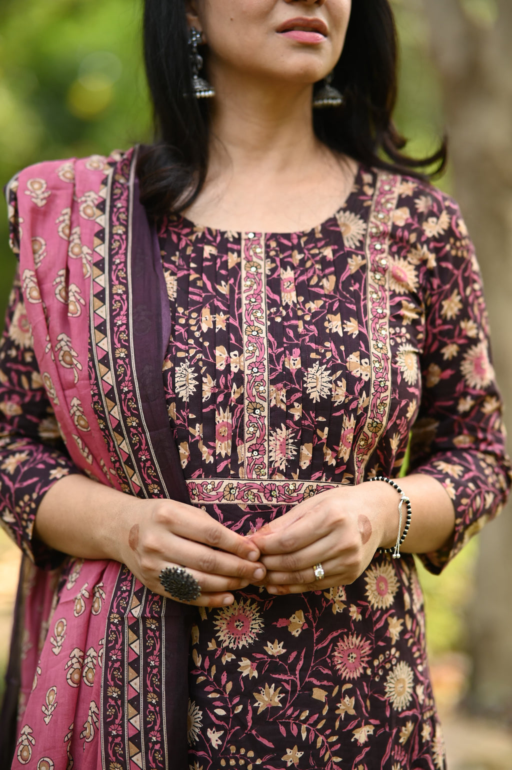 Floral Print Cotton Kurtaset With Dupatta