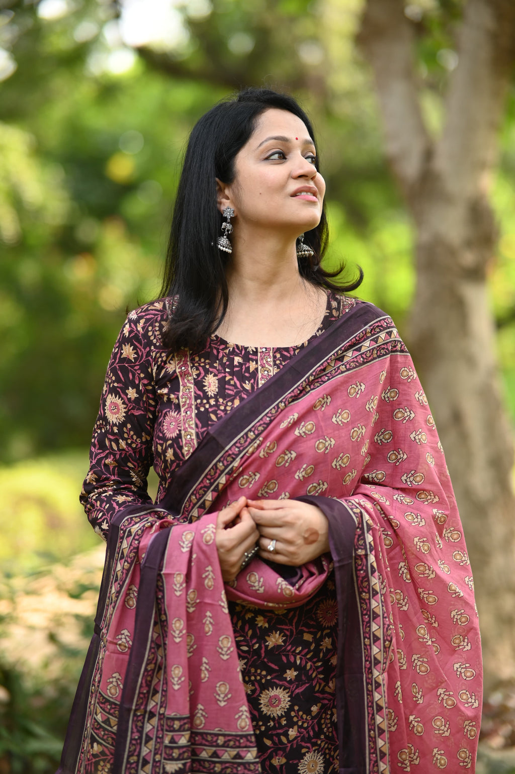 Floral Print Cotton Kurtaset With Dupatta