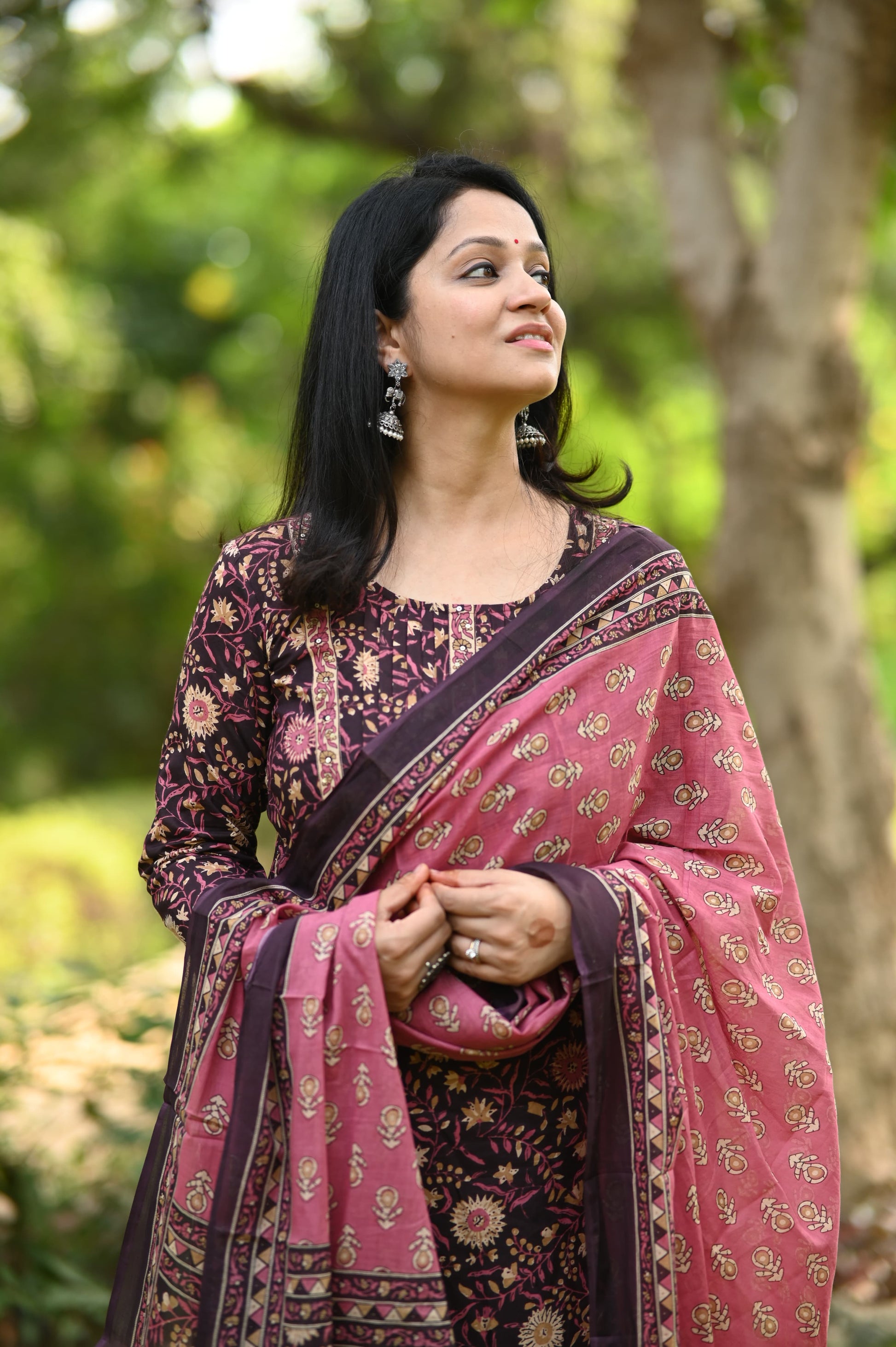 Floral Print Cotton Kurtaset With Dupatta