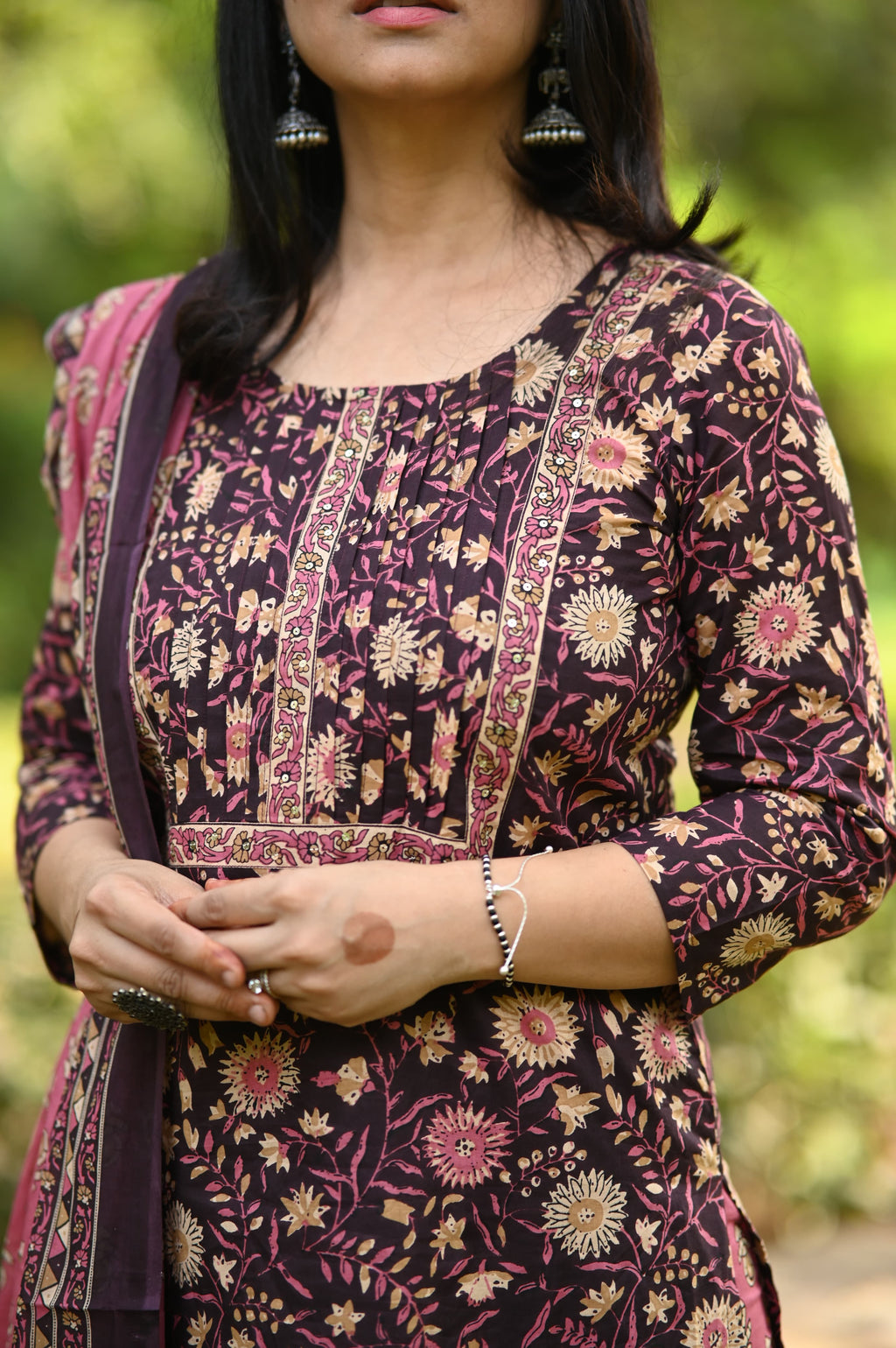 Floral Print Cotton Kurtaset With Dupatta