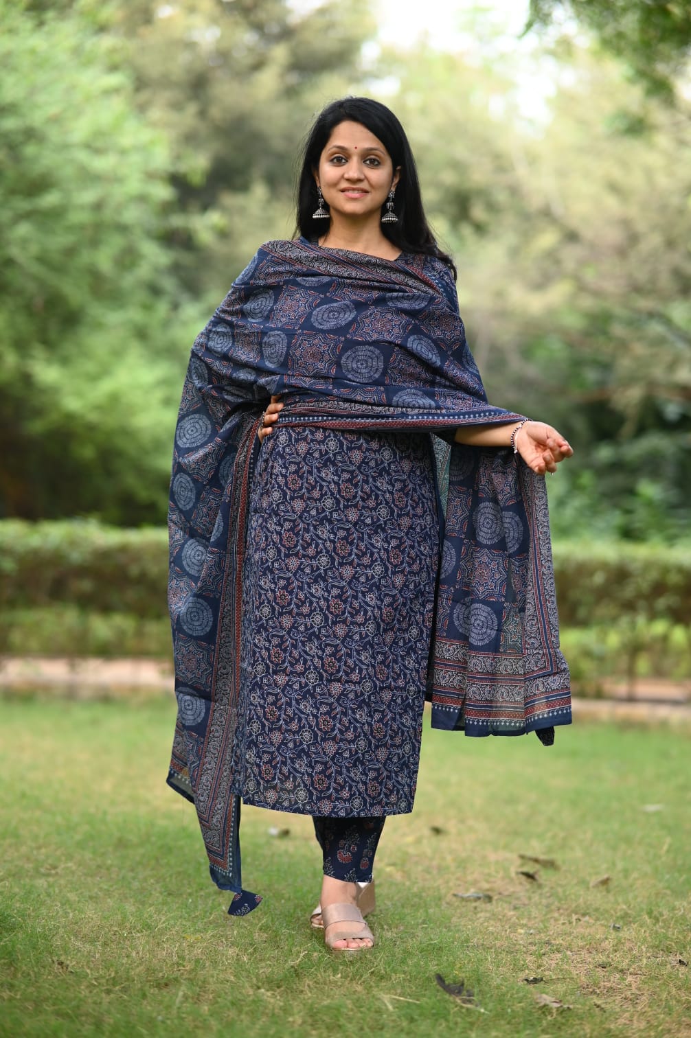 Ajrakh Printed Cotton Kurtaset With Dupatta