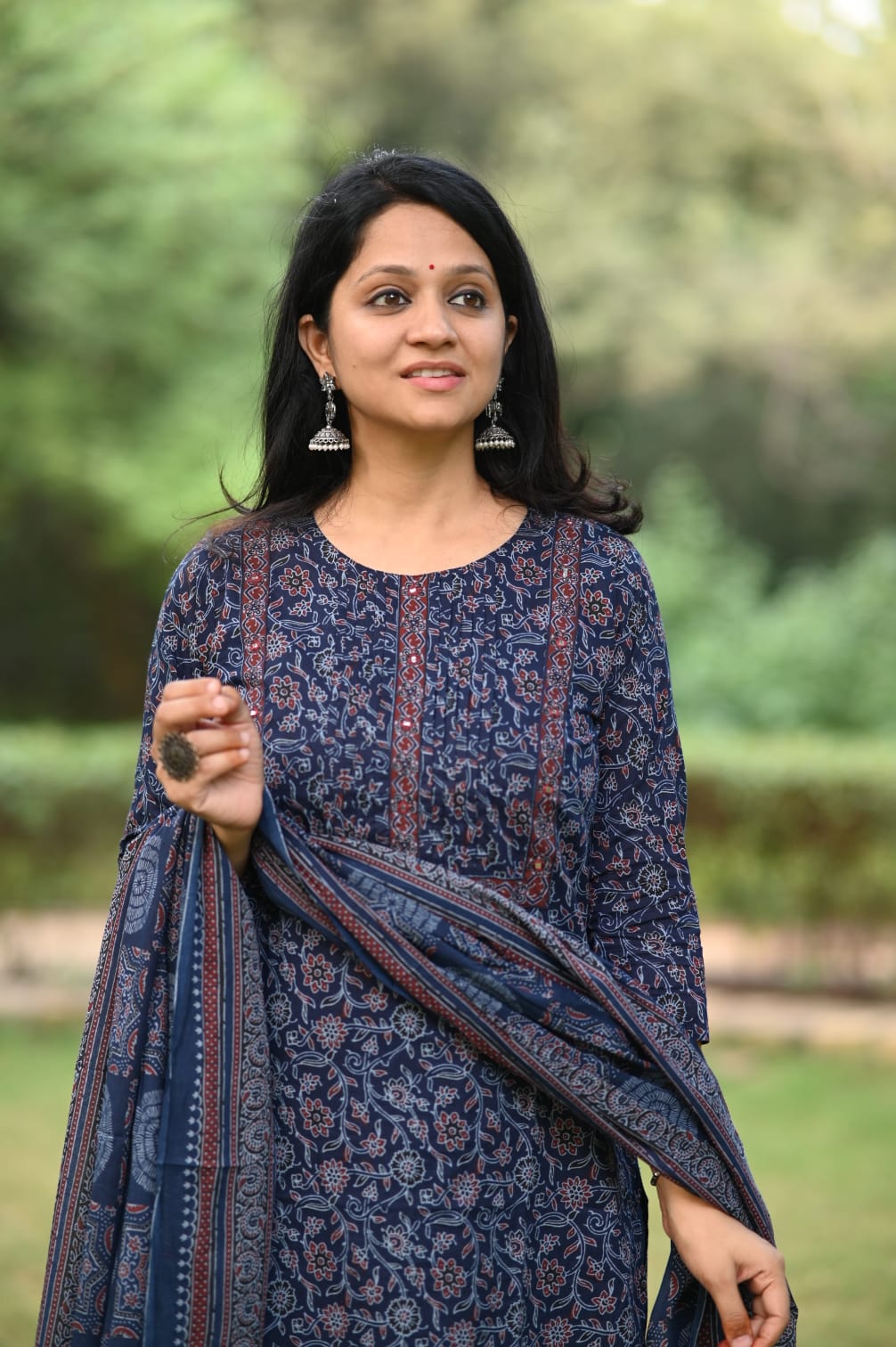 Ajrakh Printed Cotton Kurtaset With Dupatta