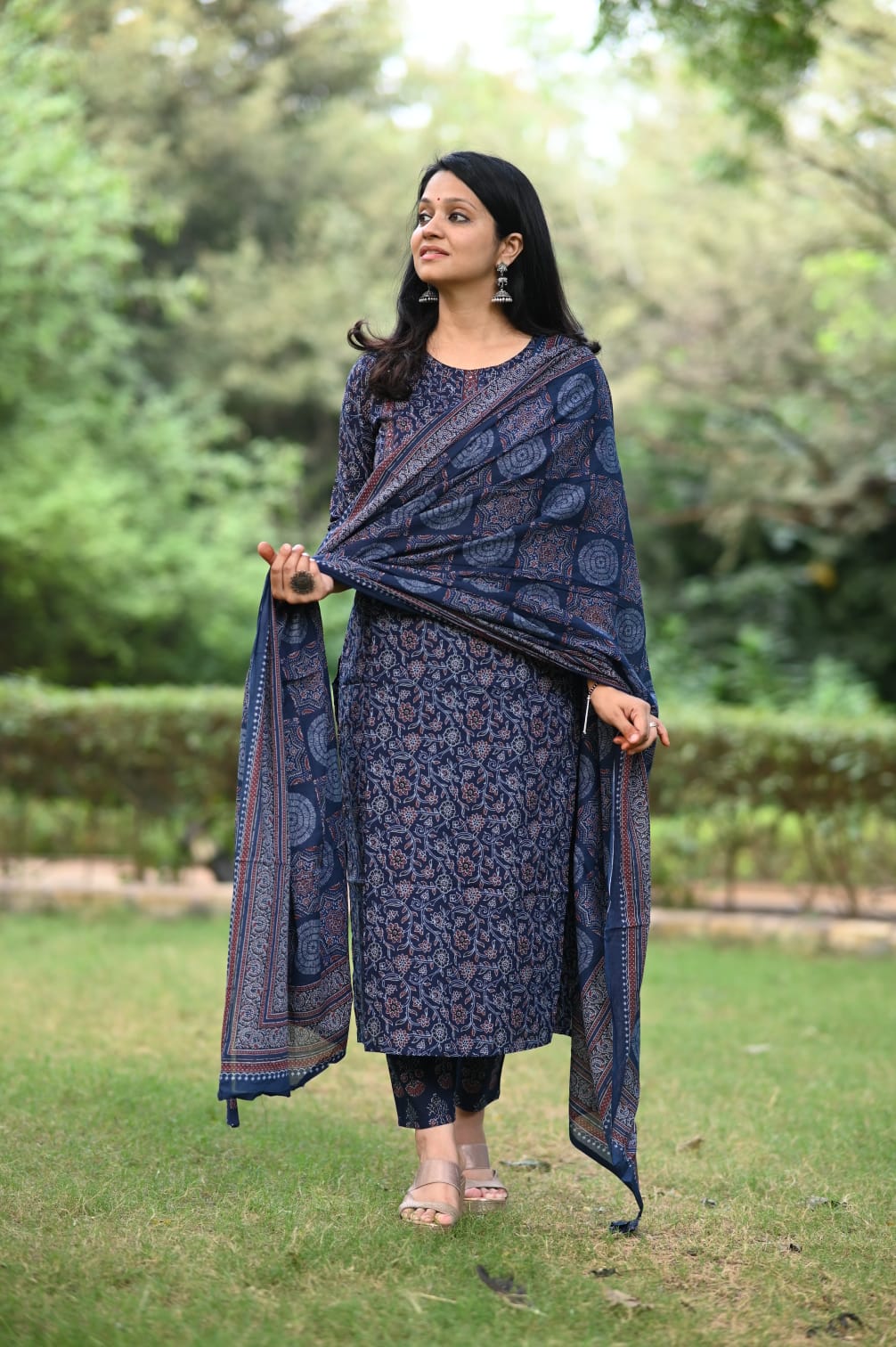 Ajrakh Printed Cotton Kurtaset With Dupatta