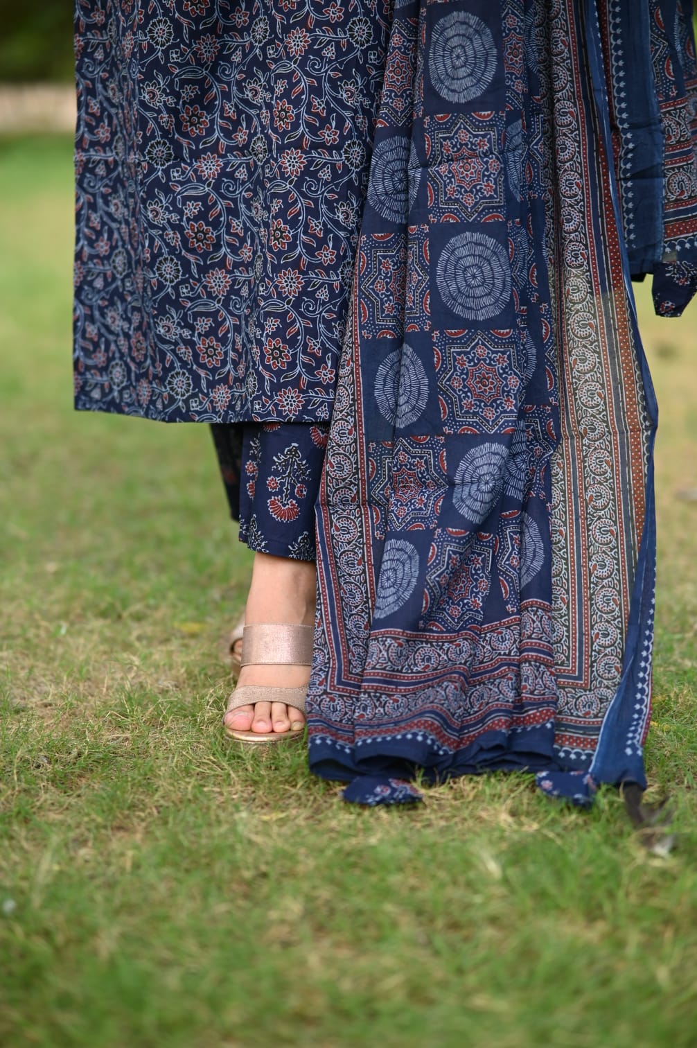 Ajrakh Printed Cotton Kurtaset With Dupatta