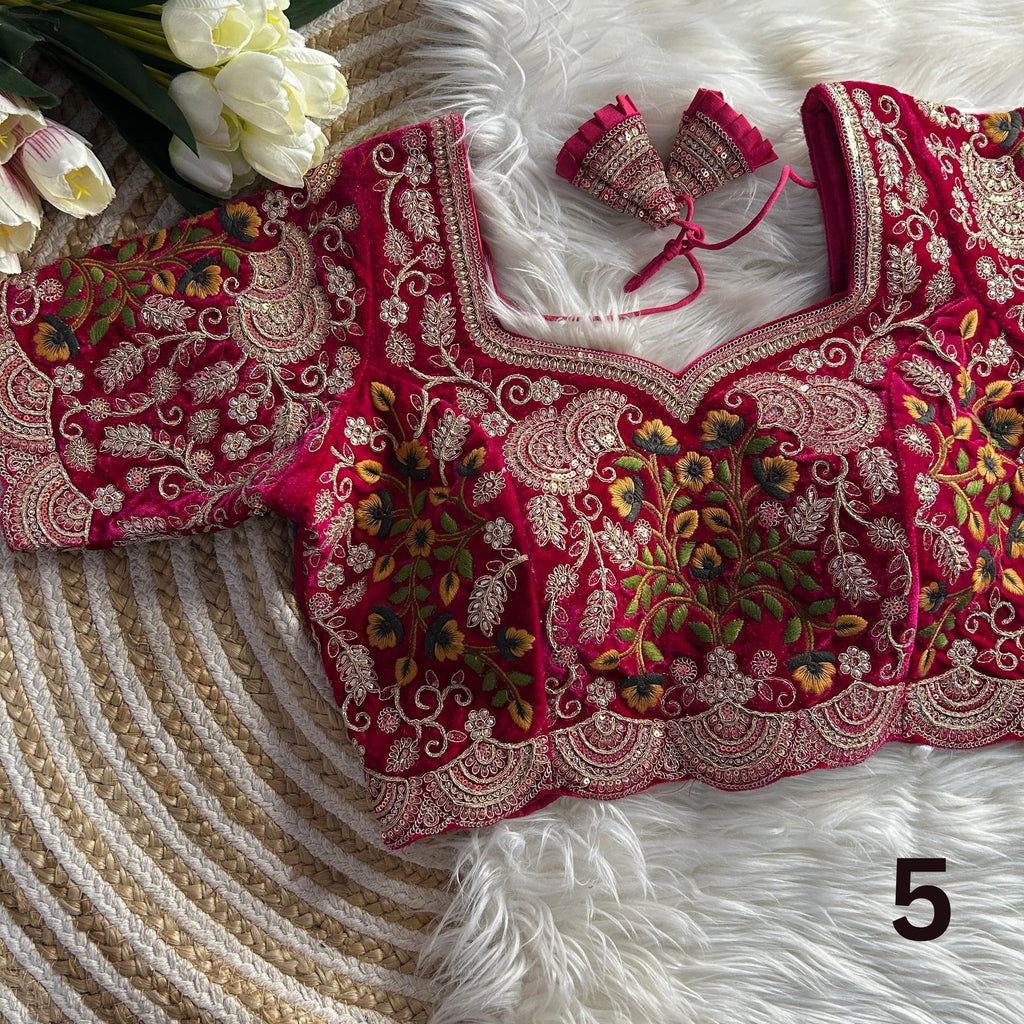 Velvet Embroidery Cutwork Blouse