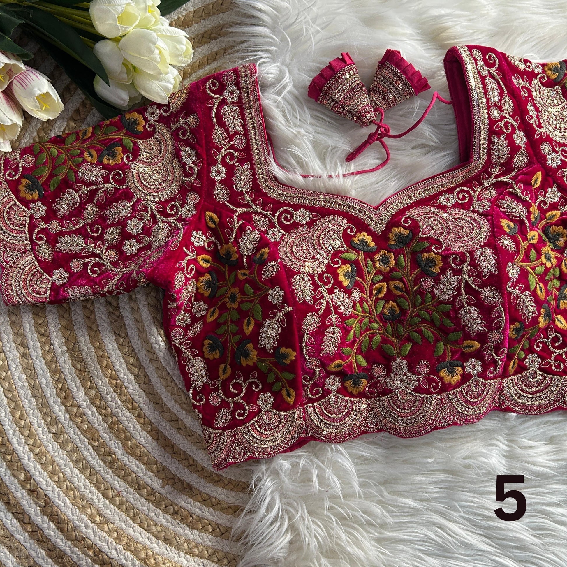 Velvet Embroidery Cutwork Blouse