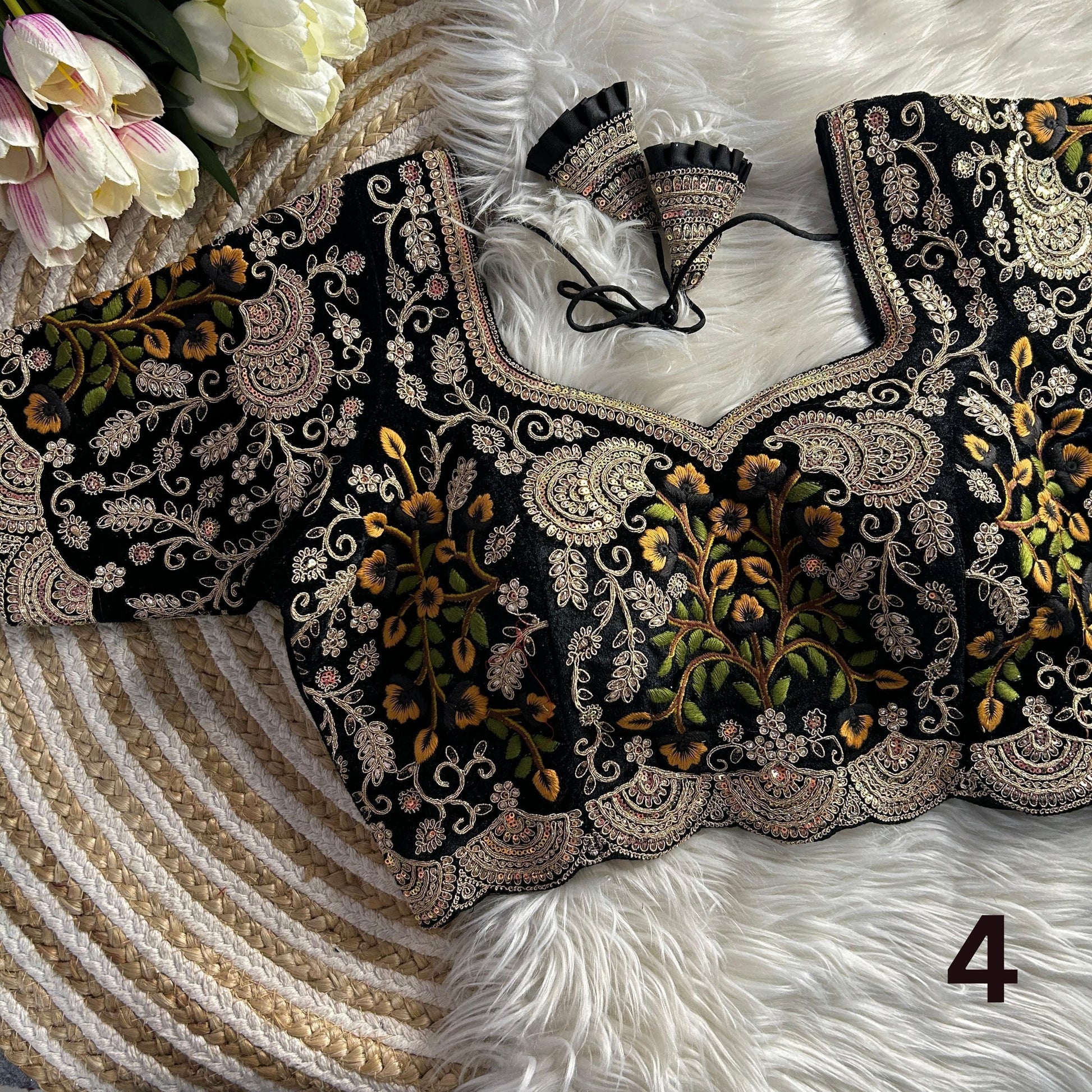 Velvet Embroidery Cutwork Blouse