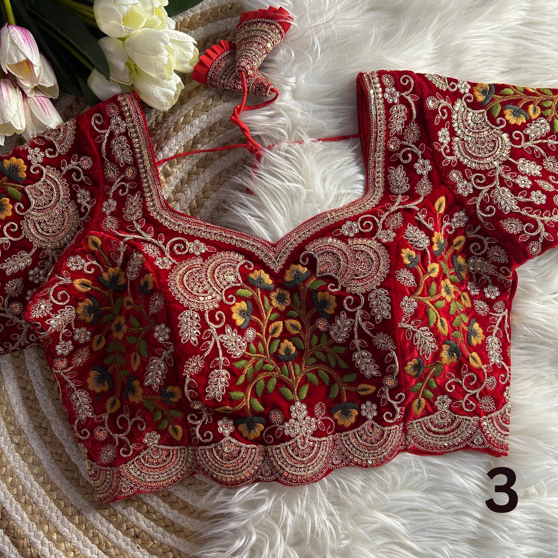 Velvet Embroidery Cutwork Blouse