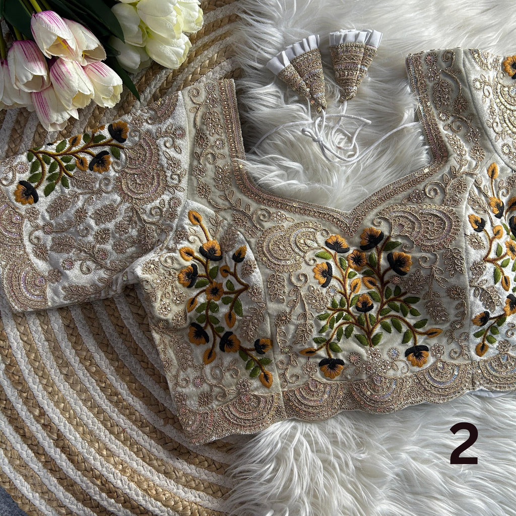 Velvet Embroidery Cutwork Blouse