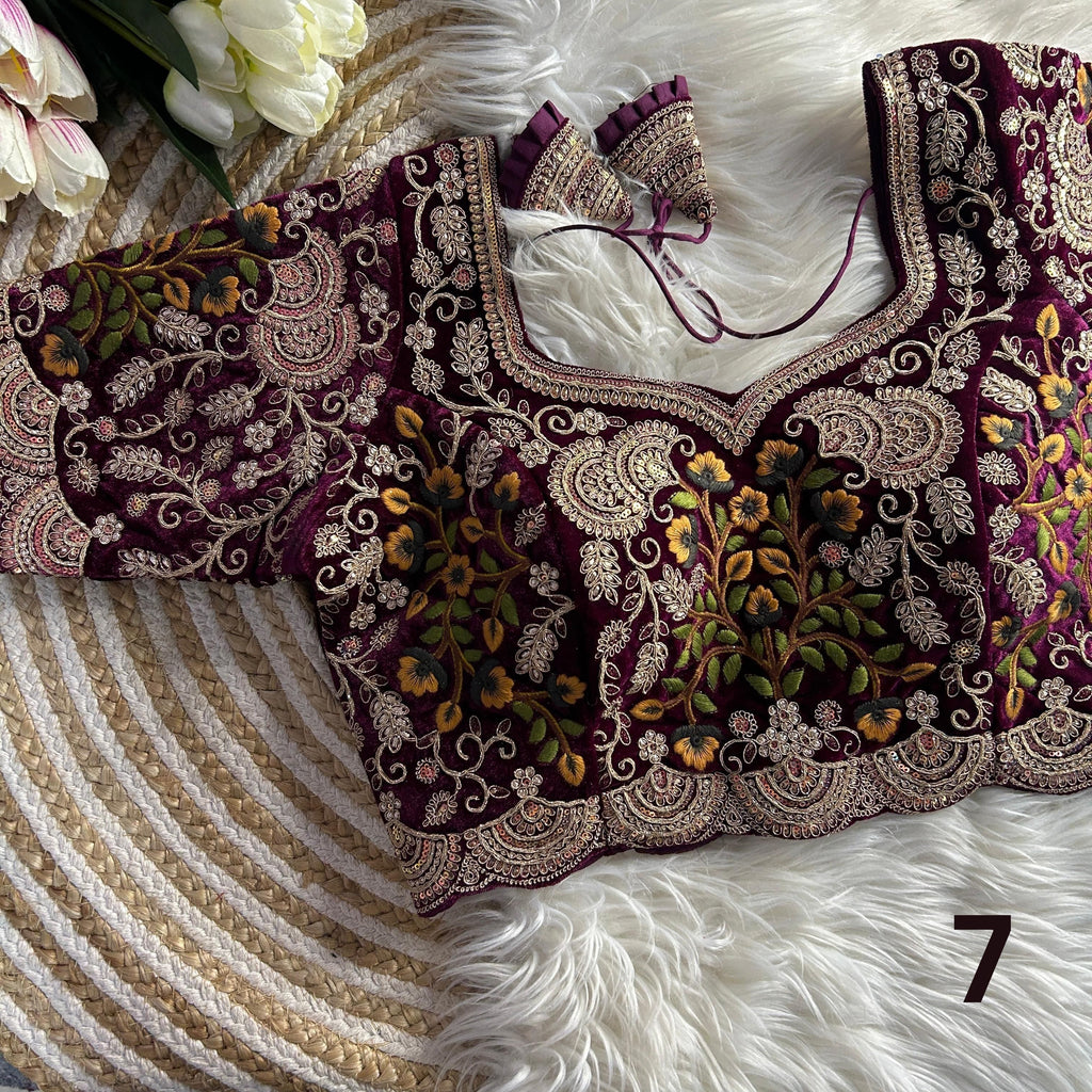 Velvet Embroidery Cutwork Blouse