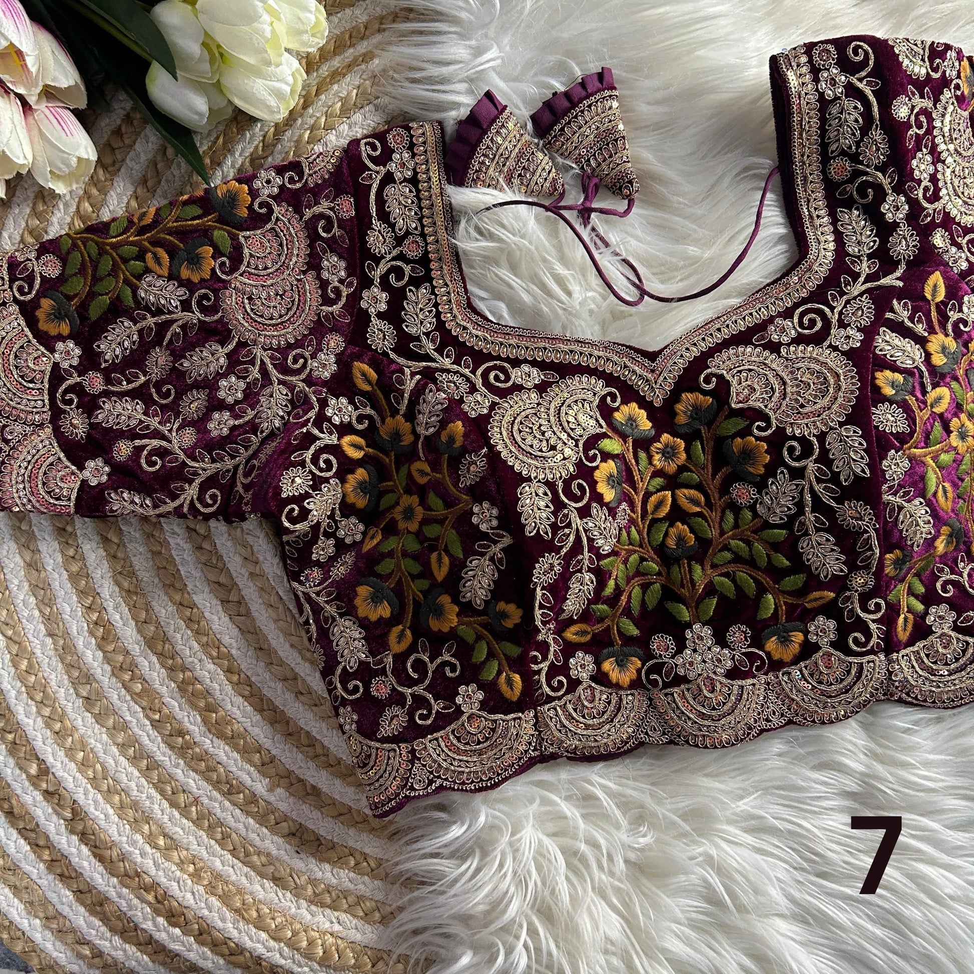 Velvet Embroidery Cutwork Blouse