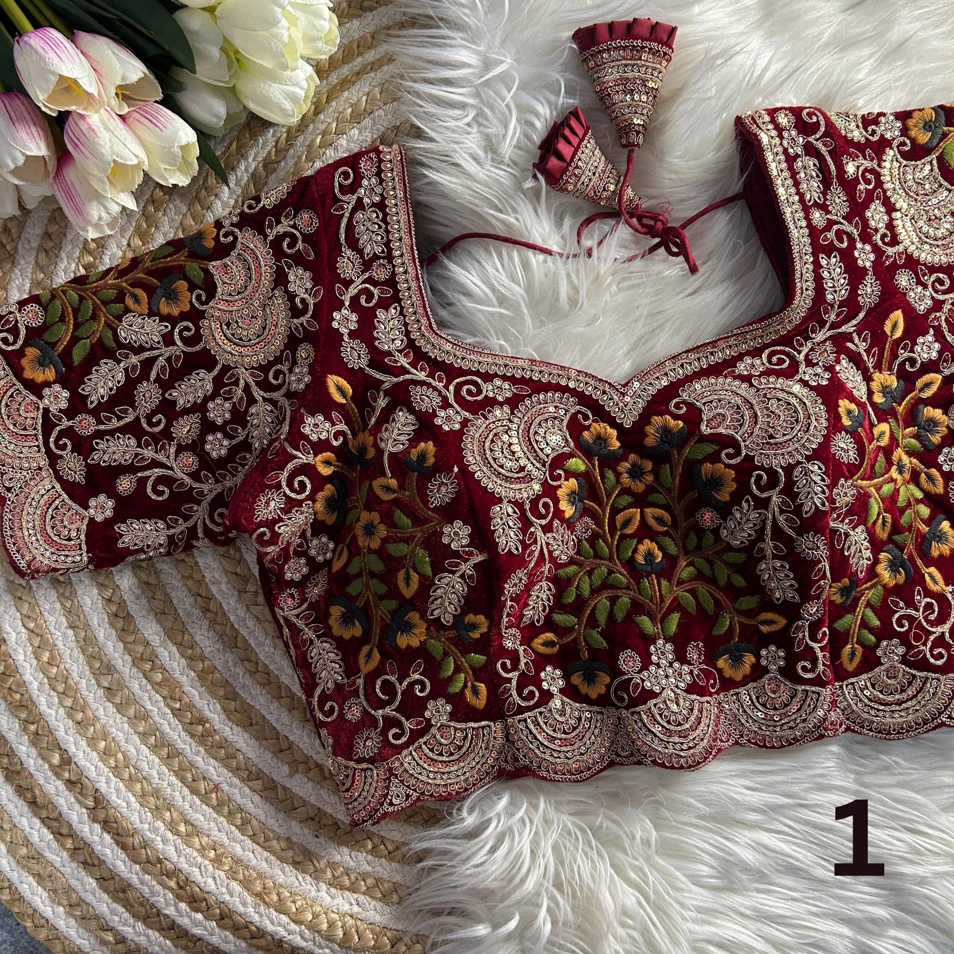 Velvet Embroidery Cutwork Blouse