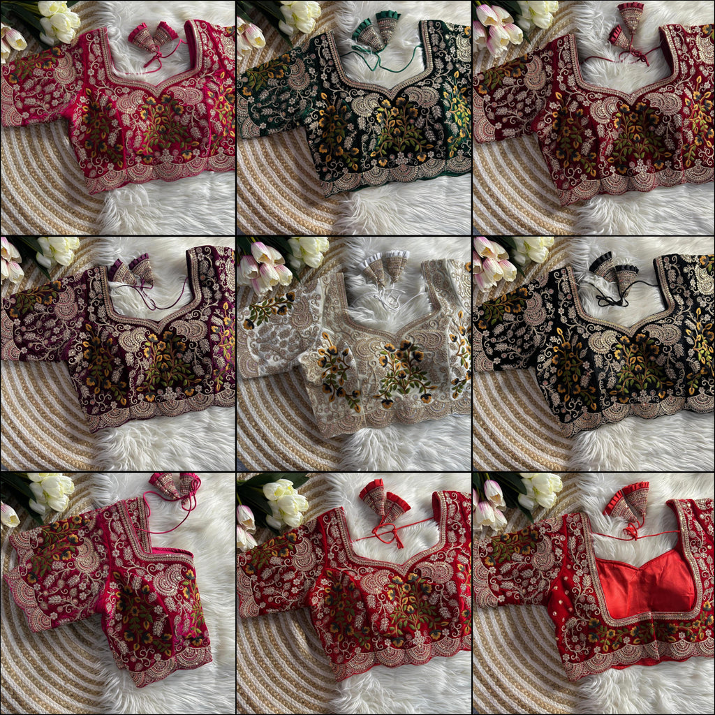 Velvet Embroidery Cutwork Blouse