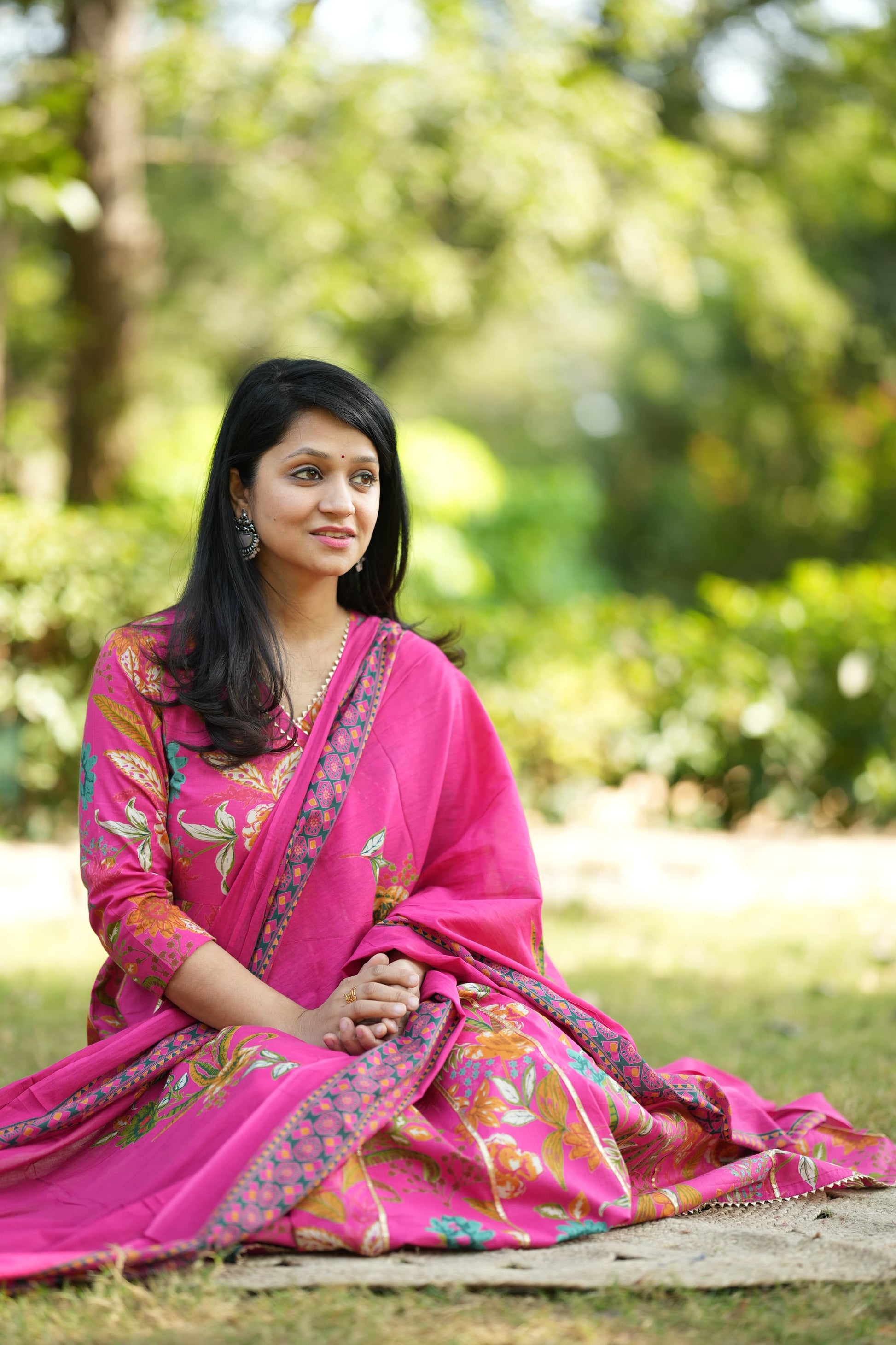 Pink Floral Anarkali Kurtaset