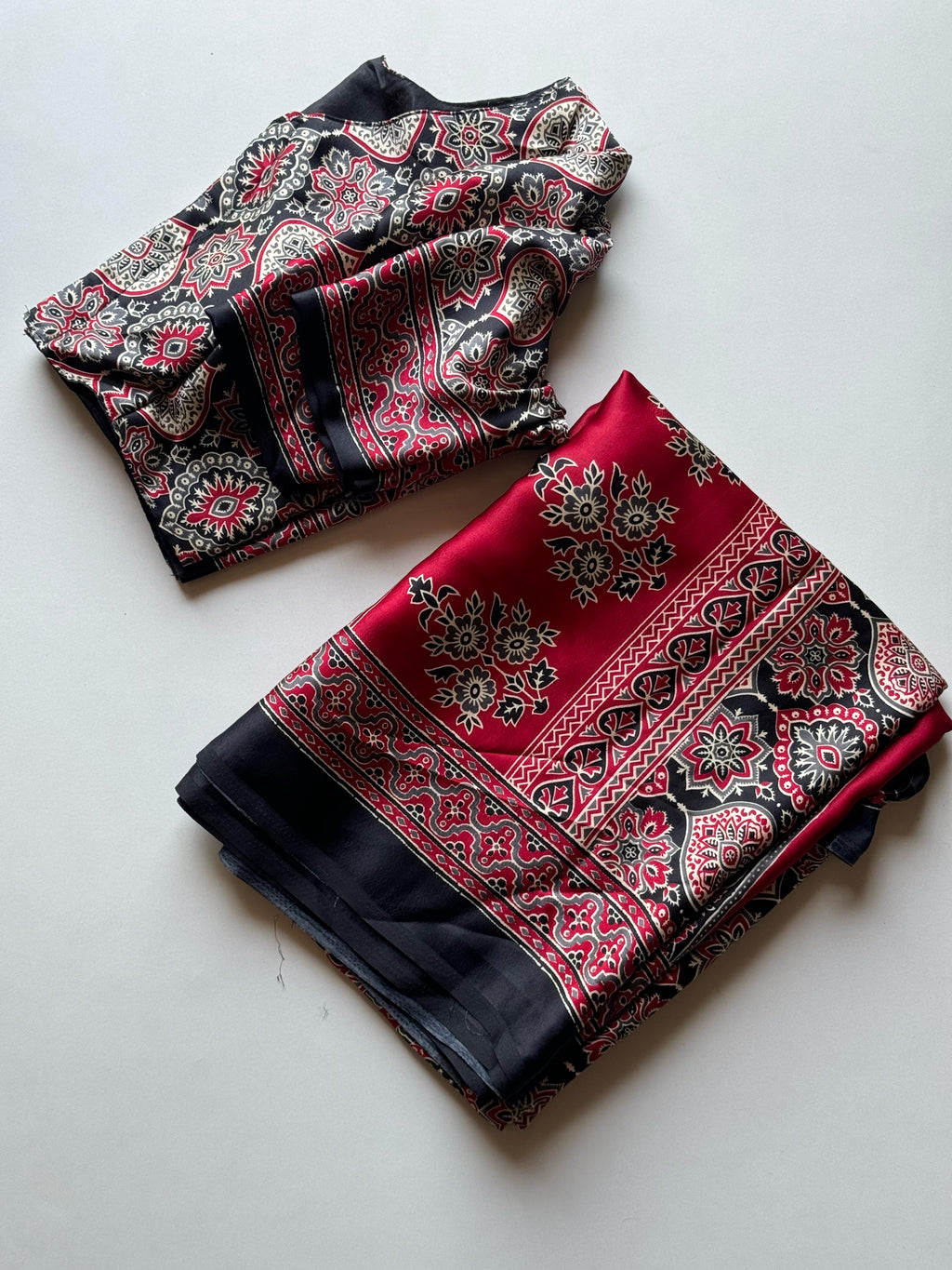 Ajrakh Print Soft Modal Silk Saree With Stitched Blouse