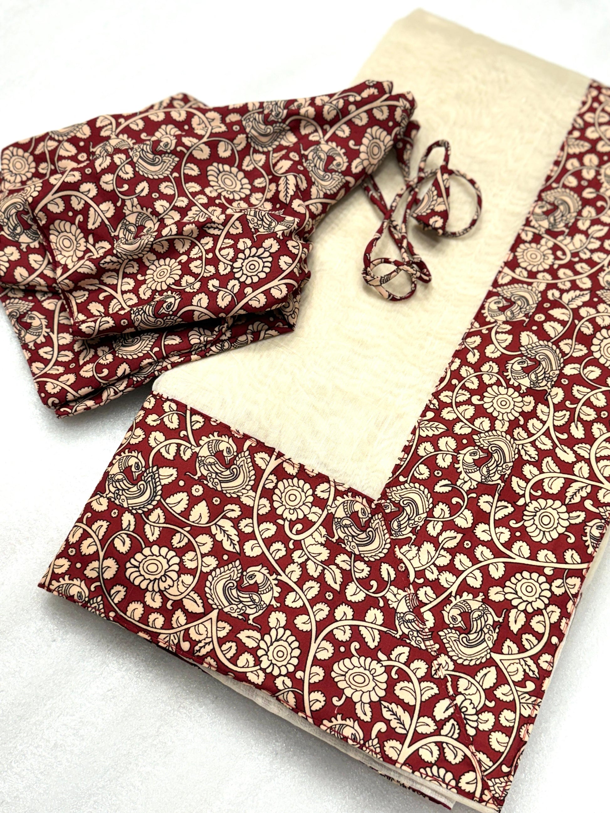 Kalamkari Chanderi Saree With Stitched Blouse