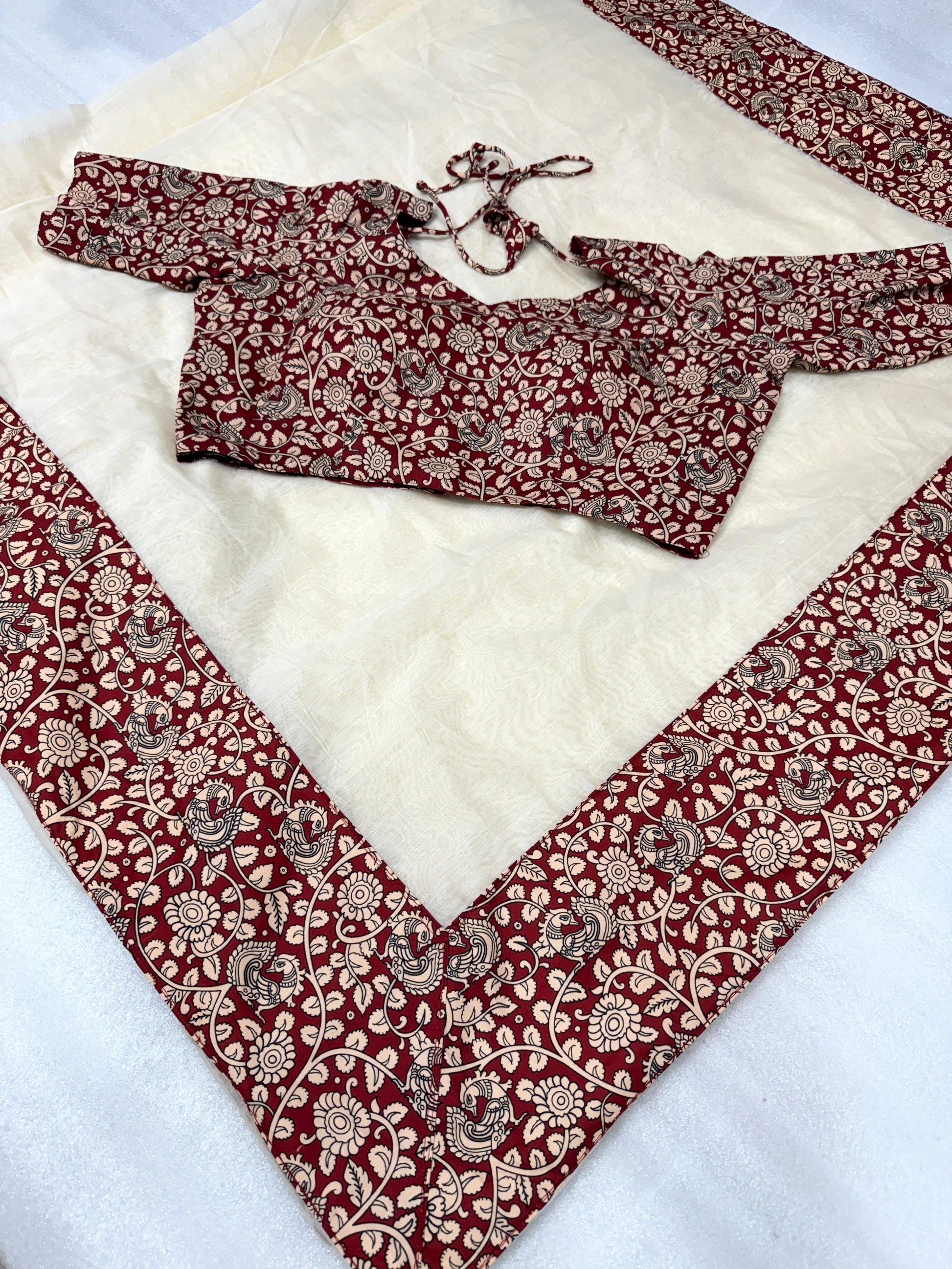 Kalamkari Chanderi Saree With Stitched Blouse