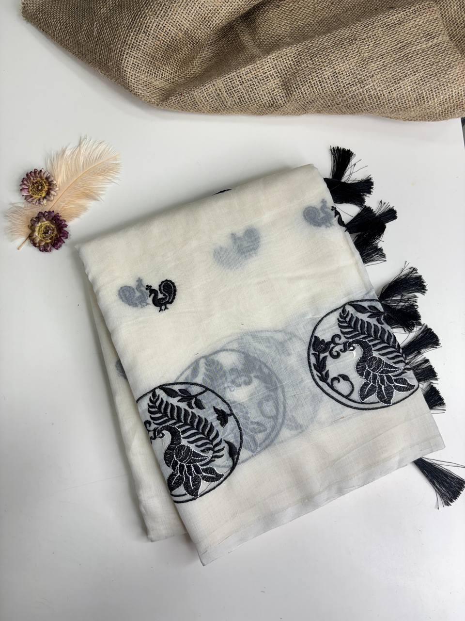 Pure Chanderi Embroidered Saree