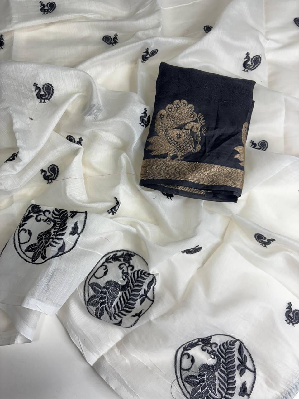 Pure Chanderi Embroidered Saree