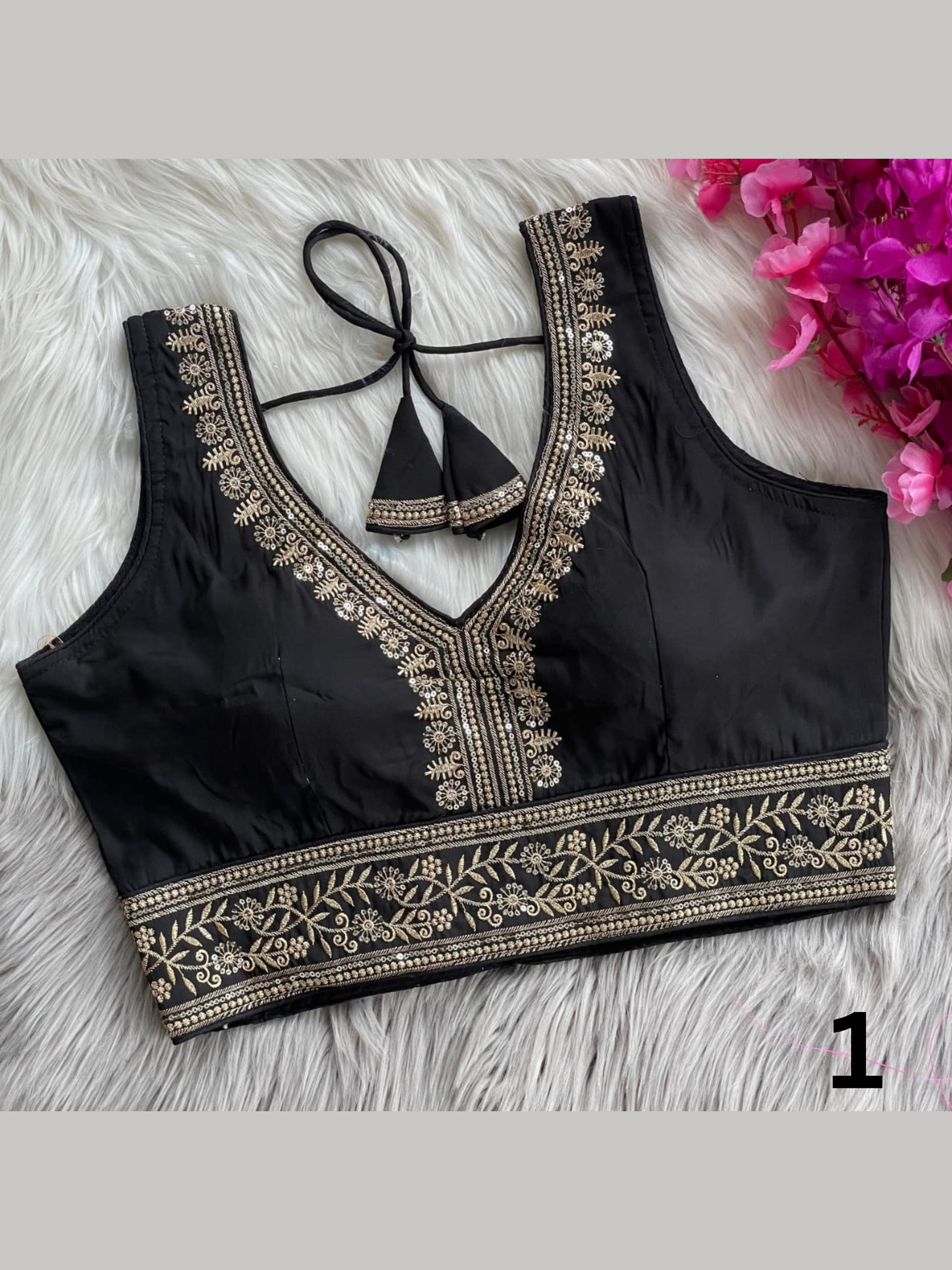 Readymade Roman Silk Embroidered Blouse with Sequin Work