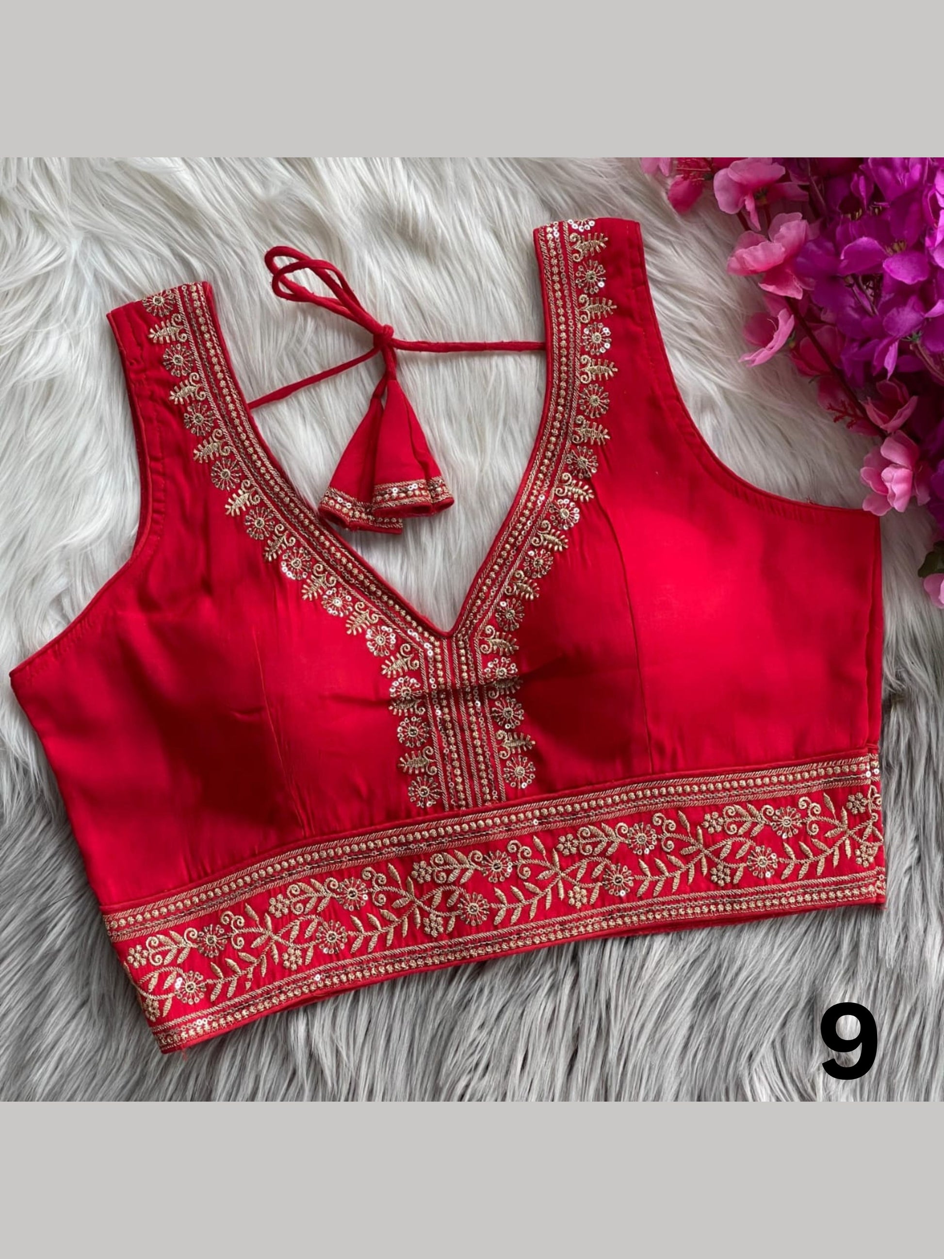 Readymade Roman Silk Embroidered Blouse with Sequin Work