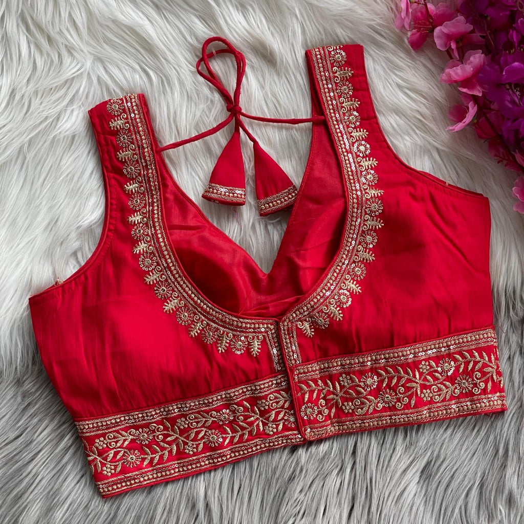 Readymade Roman Silk Embroidered Blouse with Sequin Work