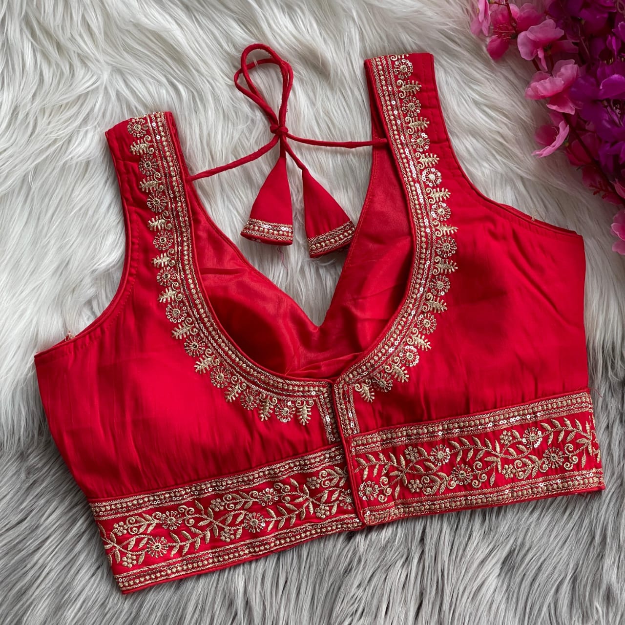 Readymade Roman Silk Embroidered Blouse with Sequin Work