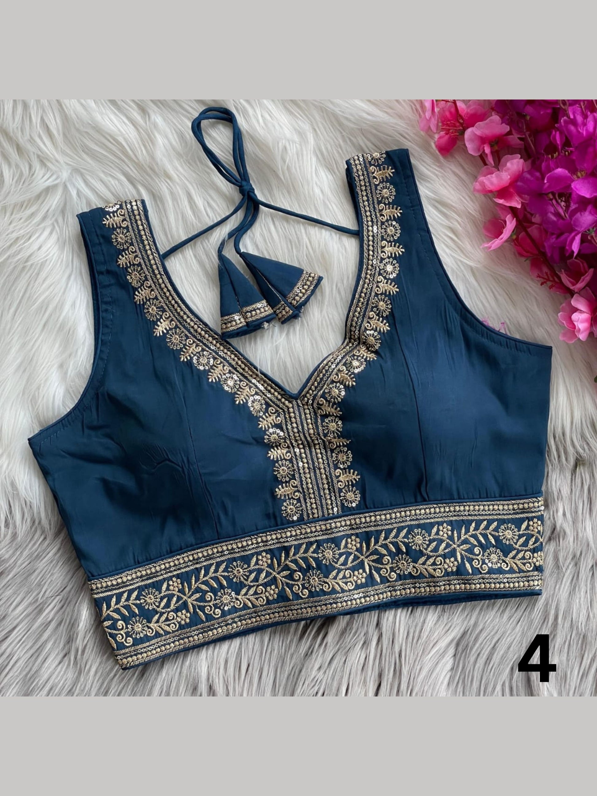 Readymade Roman Silk Embroidered Blouse with Sequin Work