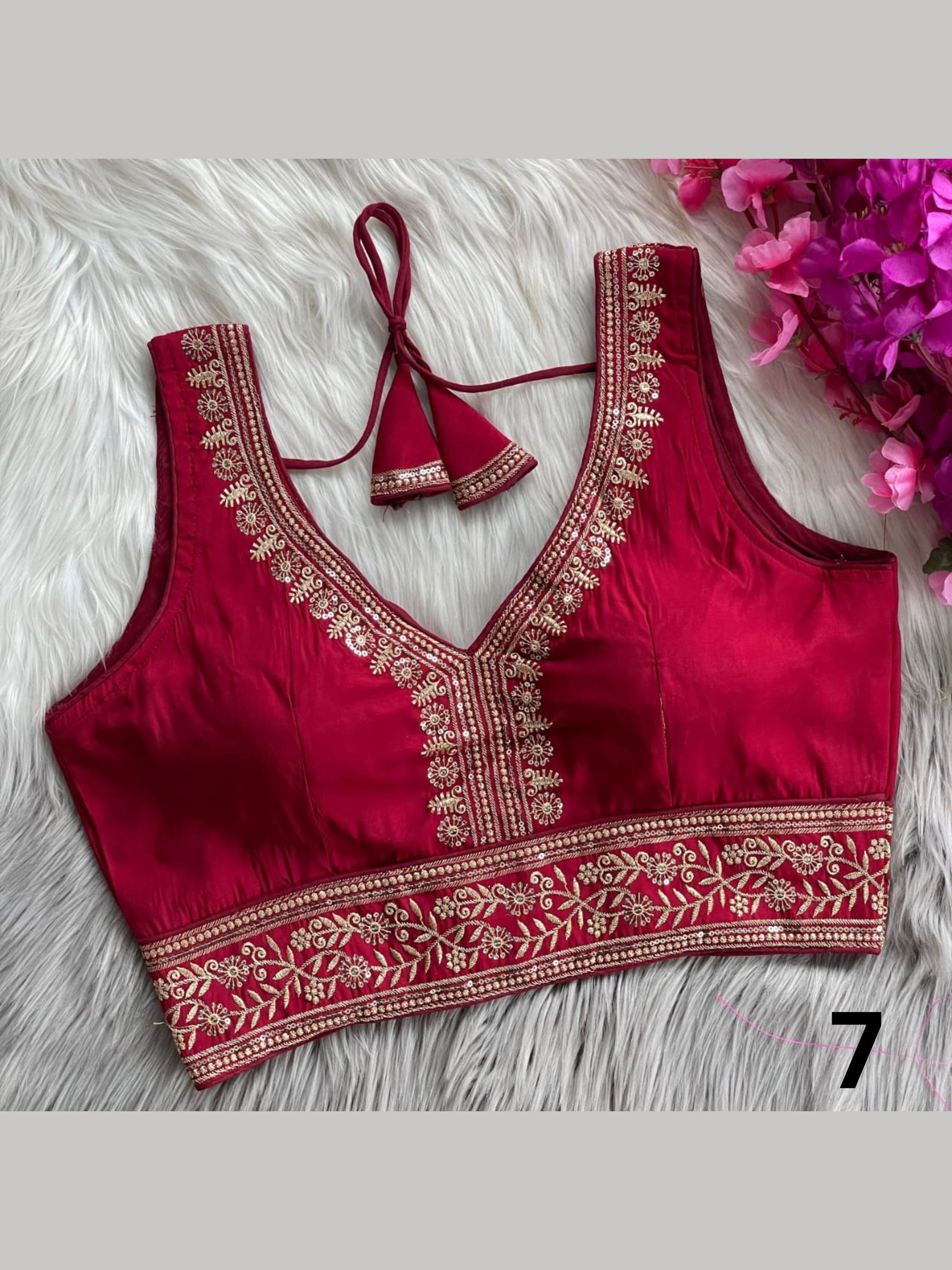 Readymade Roman Silk Embroidered Blouse with Sequin Work