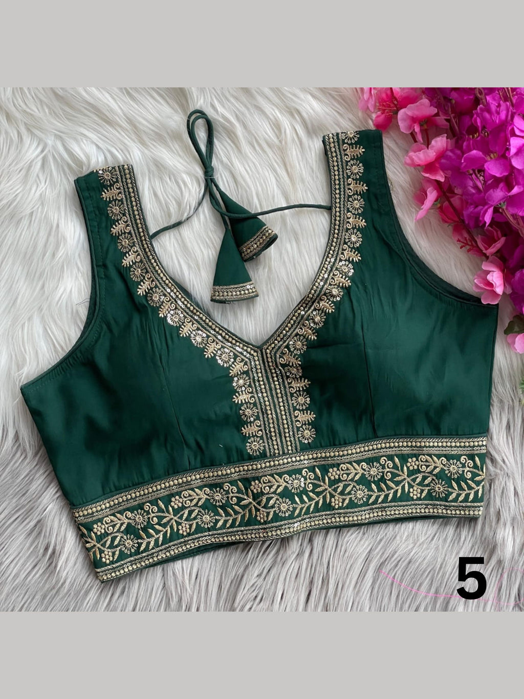 Readymade Roman Silk Embroidered Blouse with Sequin Work