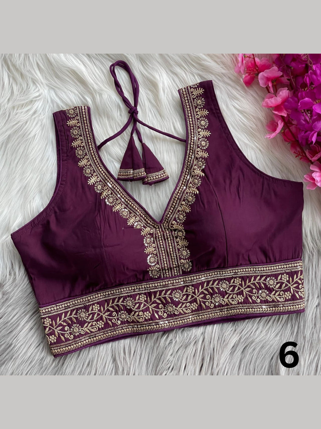 Readymade Roman Silk Embroidered Blouse with Sequin Work