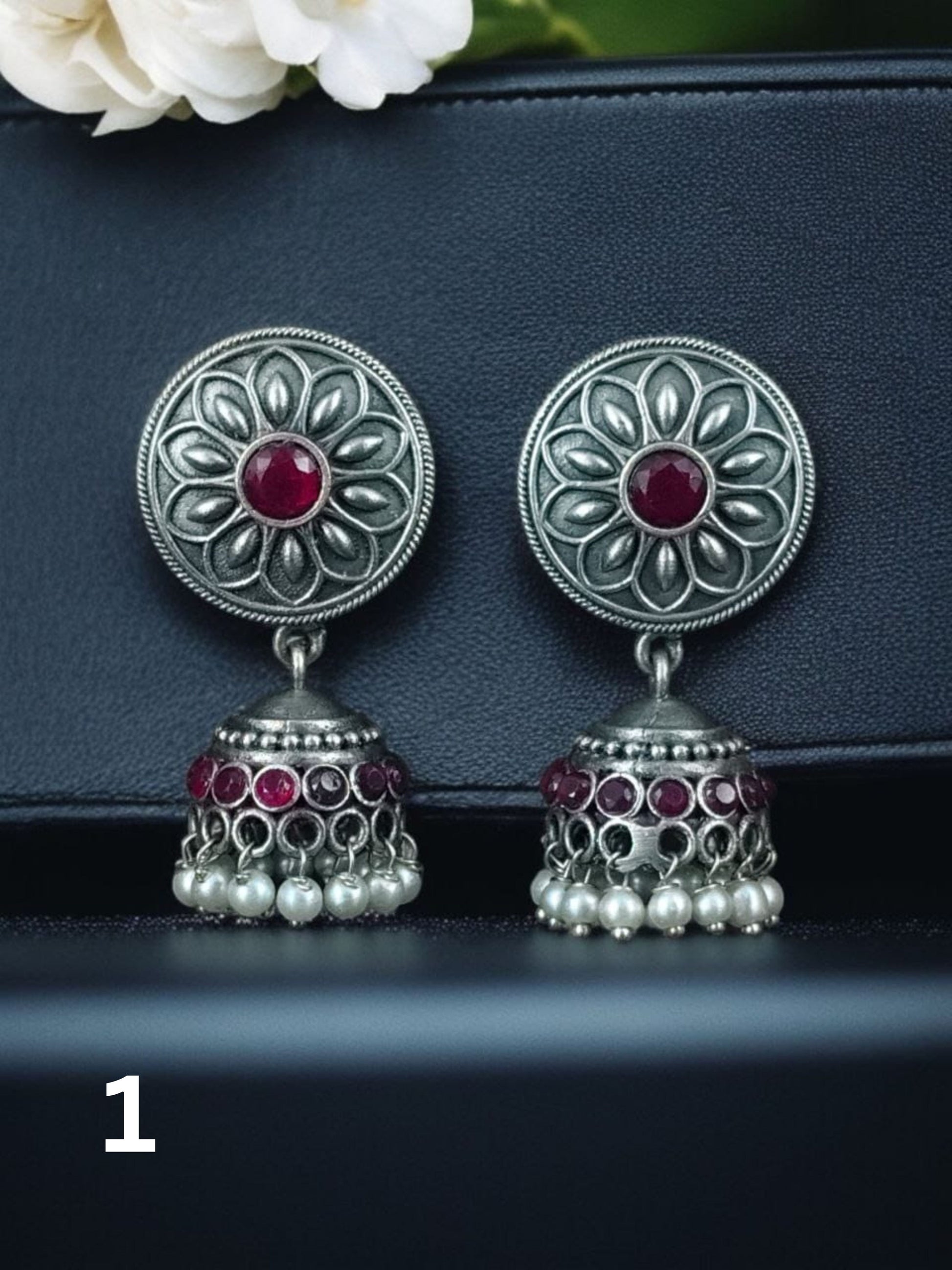 Silver Look-alike Jhumka with Stone Detailing