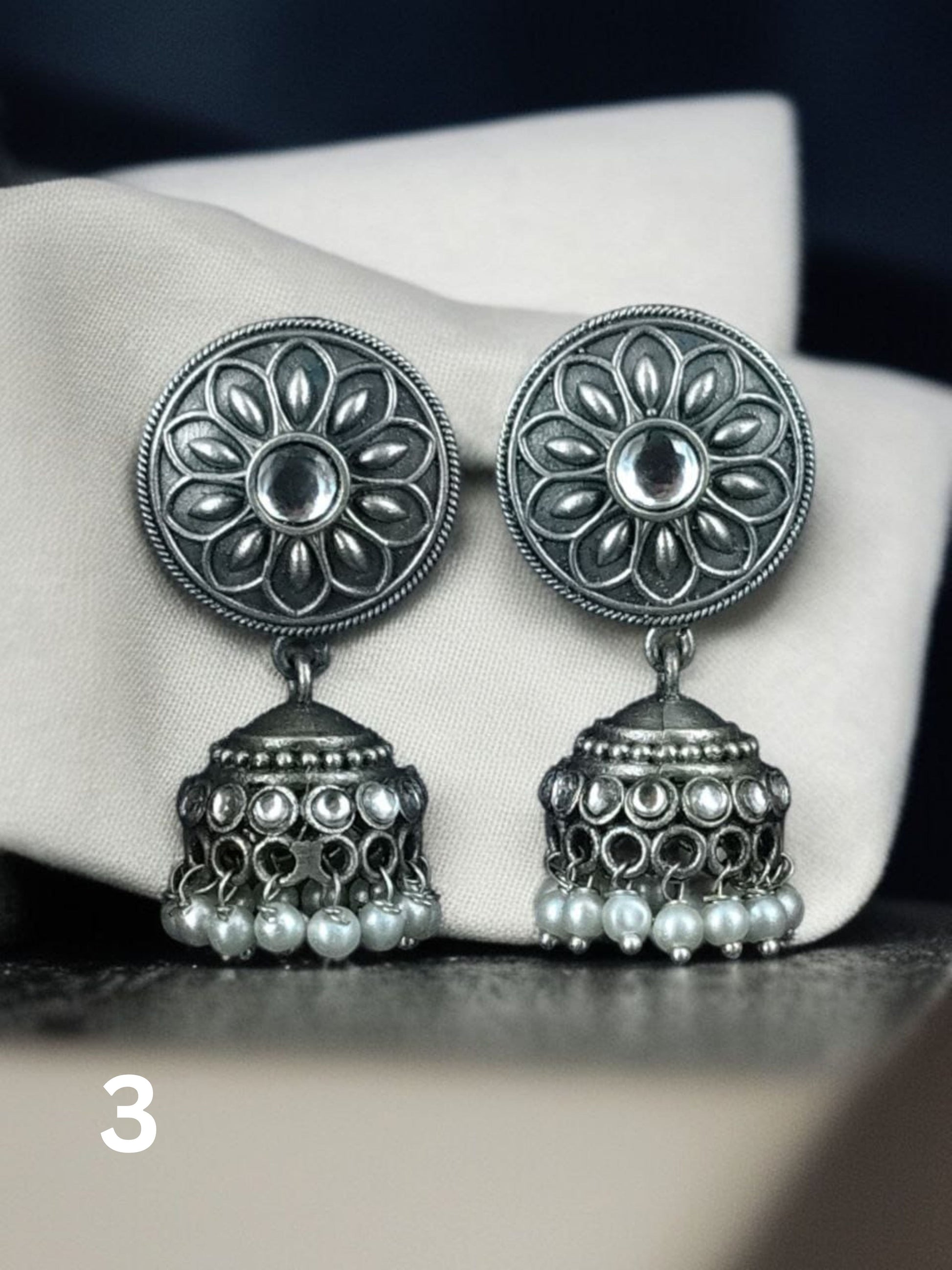 Silver Look-alike Jhumka with Stone Detailing