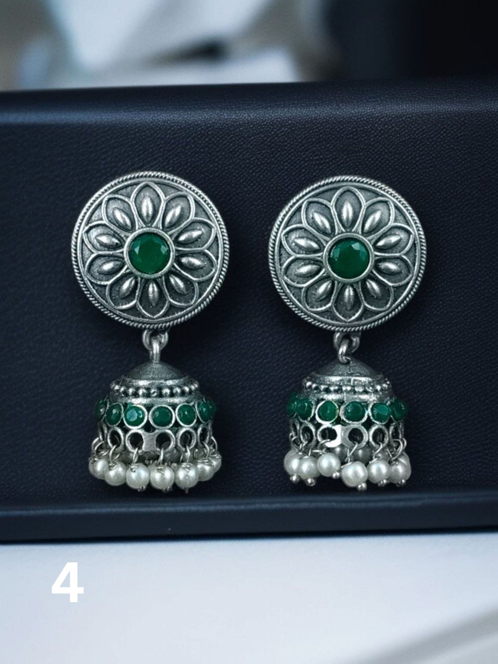 Silver Look-alike Jhumka with Stone Detailing